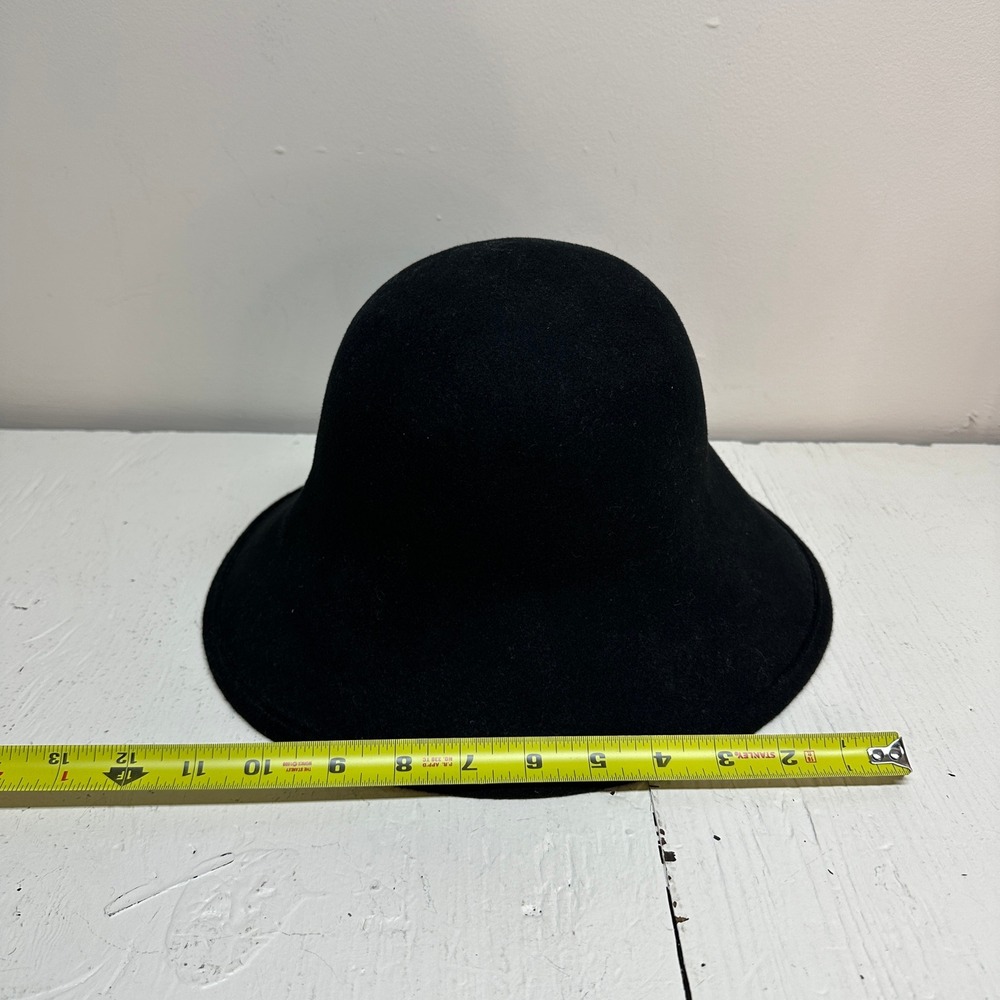 Scala Collection Black 100% Wool Brim Cloche Hat One Size Vintage - Picture 5 of 6